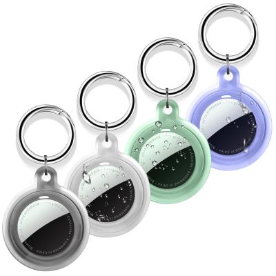 Compatible with AirTag (Gen 1&2) with Keychain, 4 Pack 360 All Round Protect Cases Cover Tags GPS Tracker Accessories for Pet, Kids, Bags, KeysBlack/Clear/Green/Purple