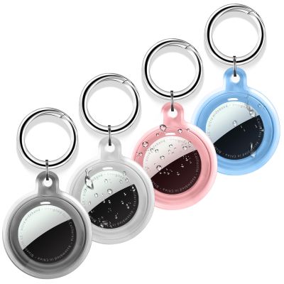 Compatible with AirTag Holder Case with Keychain, 4 Pack Protective Cases Cover Tags GPS Tracker Item Tag Finders Accessories for Kids, Bags, LuggageBlack/Pink/Clear/Blue