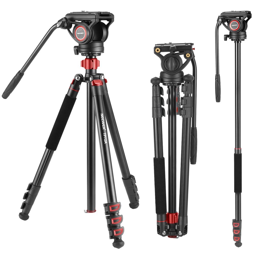 NEEWER 72" Fluid Head Video Tripod Monopod, Aluminum Alloy QR Plate Compatible with DJI RS Gimbal, 360 Pan & +90/-70 Tilt for DSLR Camera Camcorder, Max Load 13.2lb/6kg, TP72A