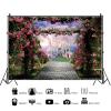 10x8ft Castle Forest Backdrop Pink Floral Fairy Tale Wonderland Fantasy Palace Photography Background for Kids Children Girls Princess Birthday Party Banner Baby Shower Supplies view 2