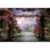 10x8ft Castle Forest Backdrop Pink Floral Fairy Tale Wonderland Fantasy Palace Photography Background for Kids Children Girls Princess Birthday Party Banner Baby Shower Supplies view 4