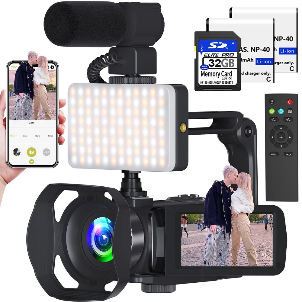 VETEK Video Camera 8k Camcorder 48MP UHD WiFi IR Night Vision Vlogging Camera for YouTube, 18X Digital Zoom 3.0 LCD Screen Digital Camera with Microphone, 32G SD Card, Remote Control and 2 Batteries