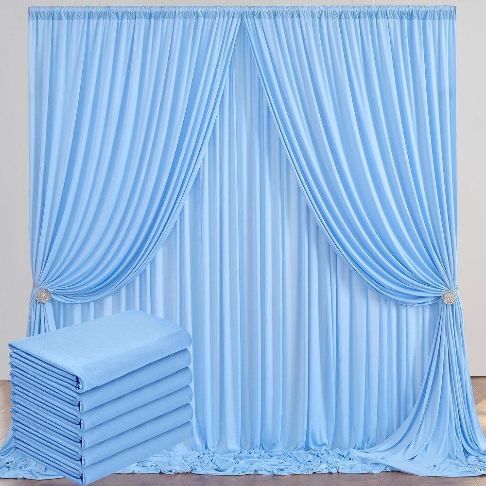 30 ft x 10 ft Wrinkle Free Baby Blue Backdrop Curtains for Parties, 6 Panels 5 ft x 10 ft Polyester Light Blue Photo Backdrop Drapes for Birthday Wedding Party Baby Shower Photography