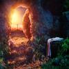 BELECO 12x8ft Fabric Easter Jesus Cross Backdrop with Holy Lights & Mountain Sunrise Scene view 1