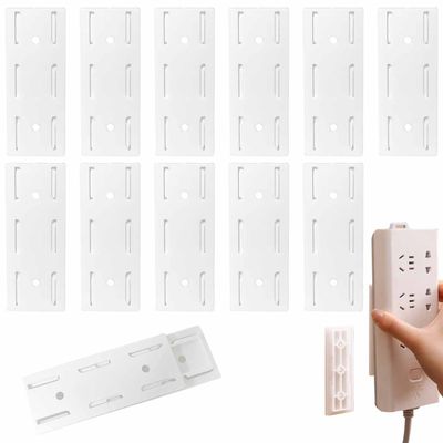12 Pack Adhesive Punch Free Socket Holder, Self-Adhesive Desktop Socket Fixer, Power Strip Holder Fixator, Wall Mount Cable Management (White)