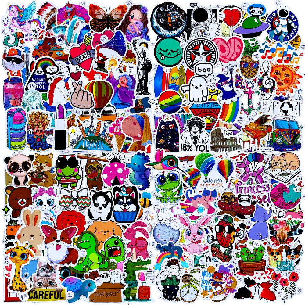 Stickers 200 Pcs Cute Sticker Pack, Waterproof Vinyl Stickers for Water Bottles Laptop Phone MacBook Scooter Scrapbook Journal Skateboard Cup Luggage Suitcase Guitar Mug Planner Book Bike etc