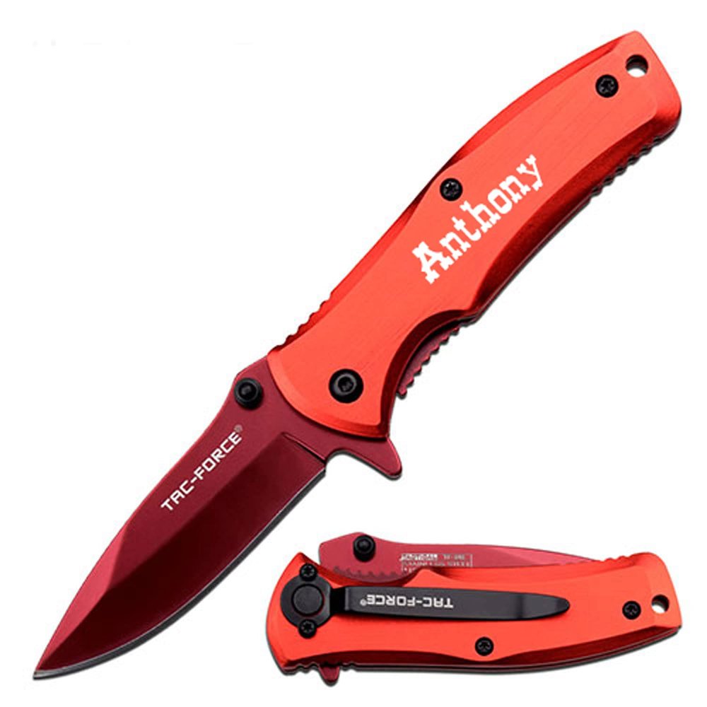 GIFTS INFINITY Personalized Pocket Knife  Custom Engraved, Titanium-Coated Stainless Steel, 2.75" Blade, Liner Lock  Gift for Men, Groomsmen, Camping, Hiking, Outdoor Use (Red)
