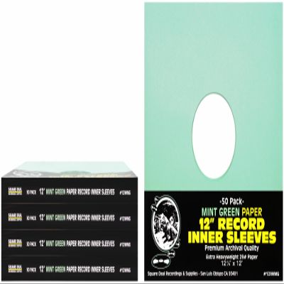 (250) Mint Green Paper Super Heavyweight 12" Record Inner Sleeves with Center Hole - 12IWMG