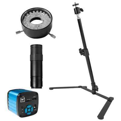 48MP 4K 1080P HDMI USB Industrial Video Microscope Camera 1-130X Zoom C Mount Lens Overhead Desktop Tripod for Repair Soldering (Color : Full Set)