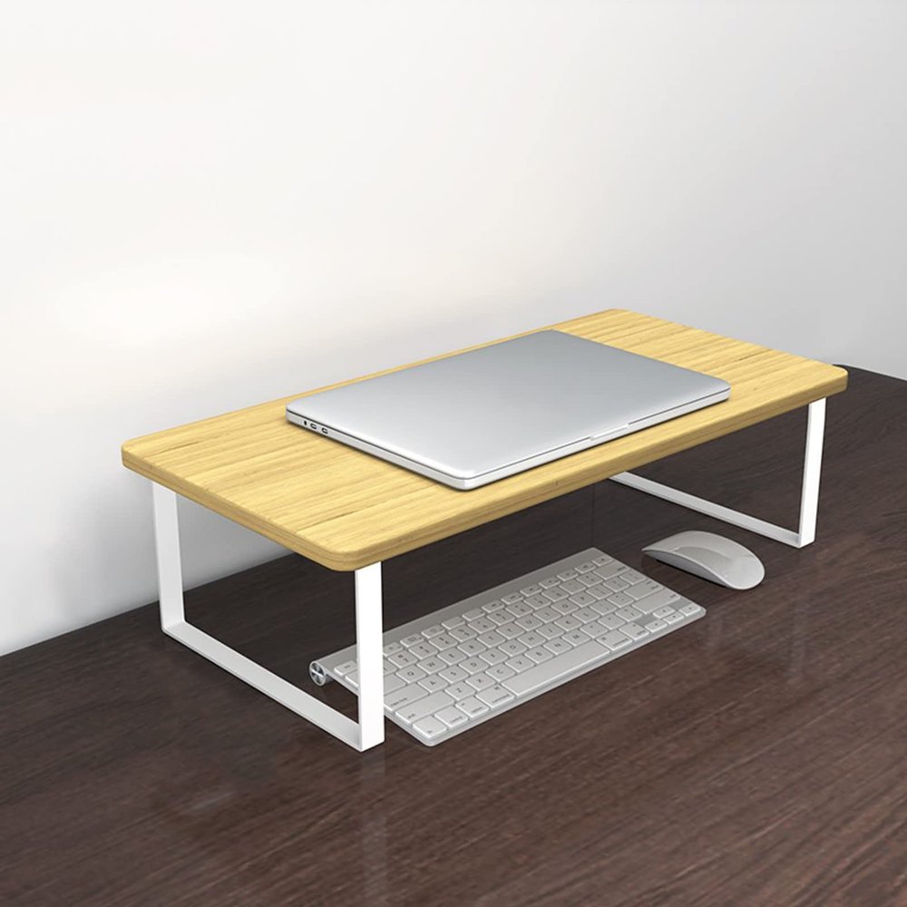 ZYFAB Universal Wood Monitor Stands, Multi-Purpose Desktop Stand Storage Organizer TV Shelf Monitor Riser for Laptop MacBook PC Save Space,Brown,8.2cm
