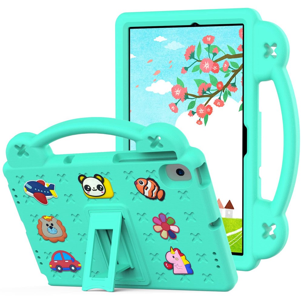 BLCshine Cute Kids Case for Galaxy Tab A8 10.5 2022 (SM-X207) & 2021 (SM-X205/SM-X200), Durable Shockproof EVA Protective Case with Handle & Kickstand & Shoulder Strap & DIY Cartoon Pattern, MintGreen