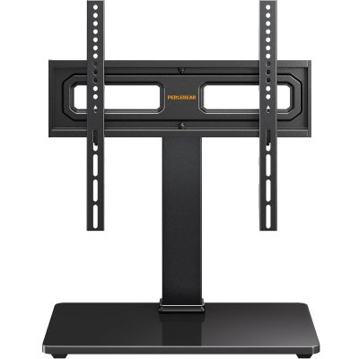 Perlegear Table Top TV Stand Mount, Universal Swivel TV Stand for 3260,65 Inch LCD/LED/OLED TVs up to 88 lbs with Tempered Glass Base, Height Adjustable TV Base with Tilt, Max VESA 400x400mm