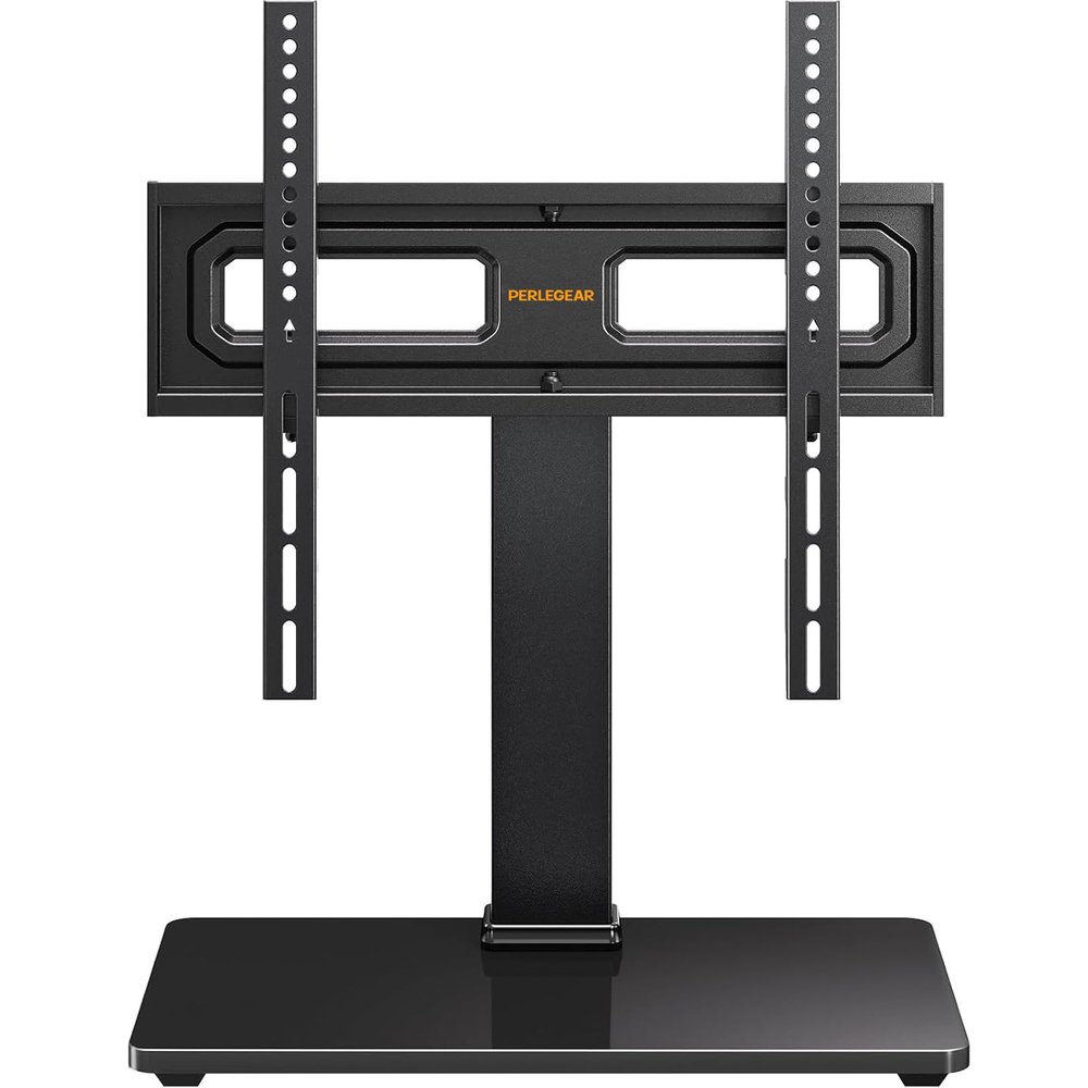 Perlegear Table Top TV Stand Mount, Universal Swivel TV Stand for 3260,65 Inch LCD/LED/OLED TVs up to 88 lbs with Tempered Glass Base, Height Adjustable TV Base with Tilt, Max VESA 400x400mm
