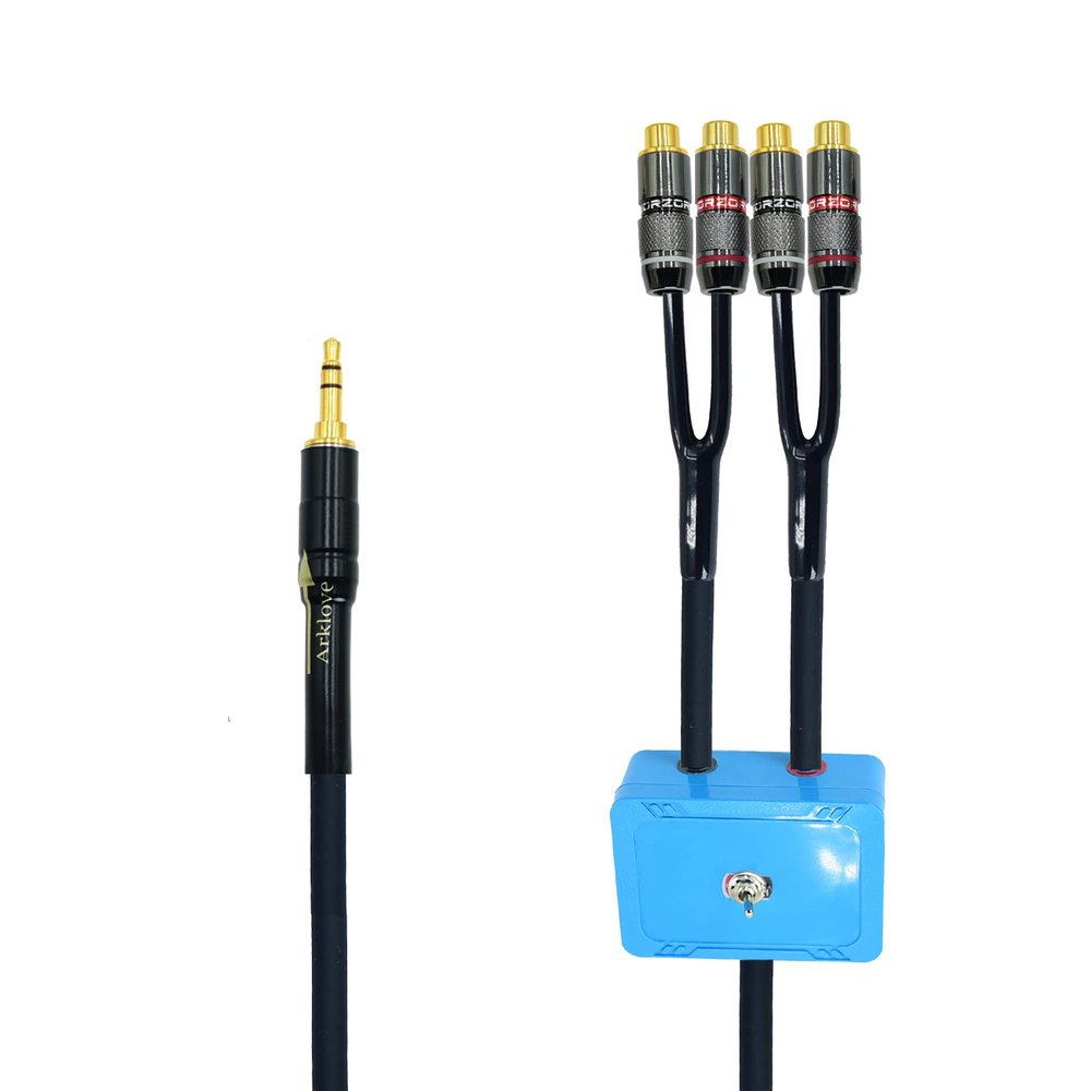 Sound Channel swicher 1/8" aux Input 3.5mm RCA Output Switch Selector 2 in 1 Out R/L Stereo Audio 1 in 2 Out Stereo Audio Splitter with Phone pc Player 15ft