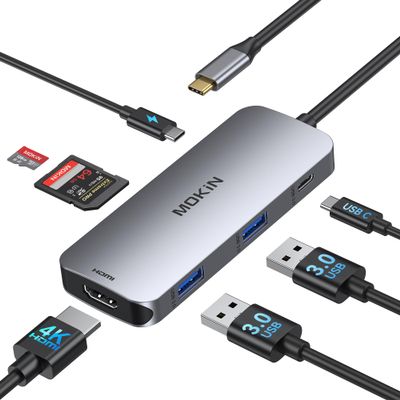 USB C Hub 4K 60Hz HDMI with 100W Power Delivery, USB-C and 2 USB-A 5Gbps Data Multiport Adapter, microSD and SD Card Reader, Dongle for MacBook Air/Pro, Dell, Lenovo, HP, Surface and More