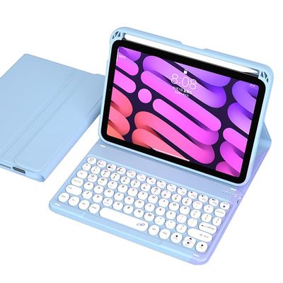 QYiiD Keyboard Case for iPad mini 6 2021, Cute Round Key Color Keyboard Wireless Detachable BT Keyboard Cover 8.3 Inch iPad mini 6th Generation Gen Keyboard Case with Pencil Holder, Blue