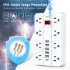 10ft Extension Cord Long Power Strip,AOFO 8 Widely-Spaced Outlets & 6 USB Ports Flat Plug Power Strip,Power Cord for Wall Mountable and Desktop White view 2