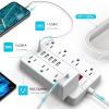 10ft Extension Cord Long Power Strip,AOFO 8 Widely-Spaced Outlets & 6 USB Ports Flat Plug Power Strip,Power Cord for Wall Mountable and Desktop White view 4