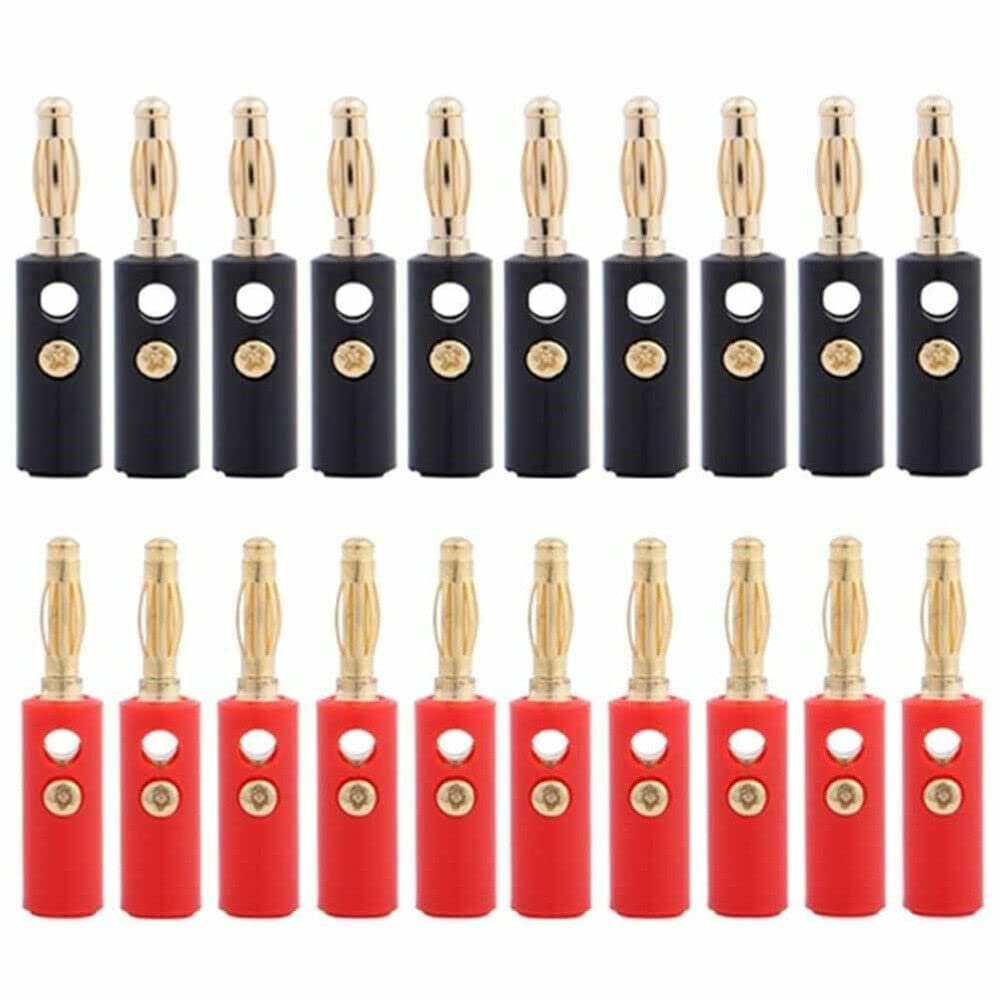 20PCS Speaker Banana Plug,4mm Gold Plated Speaker Wire Banana Plugs Connectors, Compatible with Up to 3mm Diameter of Speaker Cable