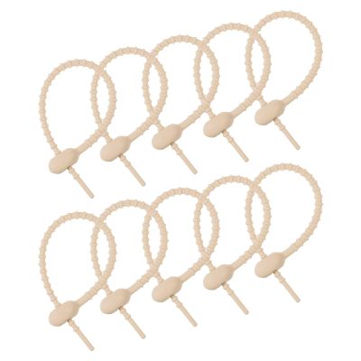 MECCANIXITY 12 Pack Silicone Cable Ties 7 Inch Reusable Zip Ties Silicone Twist Ties for Home Office Kitchen Organizer Food Bag Cord Key Management Beige