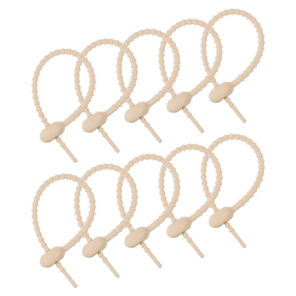 MECCANIXITY 12 Pack Silicone Cable Ties 7 Inch Reusable Zip Ties Silicone Twist Ties for Home Office Kitchen Organizer Food Bag Cord Key Management Beige