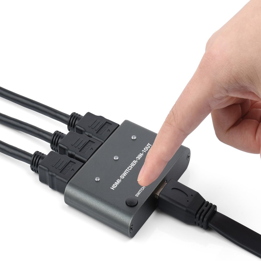 HDMI Switch 3 in 1 Out, with One-Click Switch, 4K HDMI Switcher, 4K/2K@30Hz and 4K/2K (YCbCr420) @60Hz Resolution, for Raspberry Pi, PC, Smartphone,Game Console