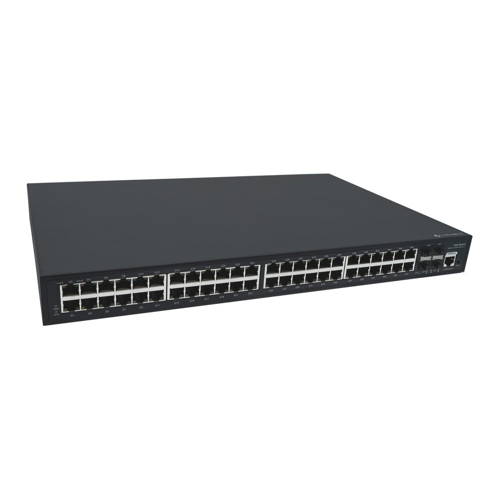 J-Tech Digital 48 Port PoE Gigabit Managed Ethernet Switch for AV Over IP | 48 x PoE Ports at 600W, 4 x SFP Ports | Web Interface Control, Telnet | Desktop or Rackmount [JTECH-NSP48]