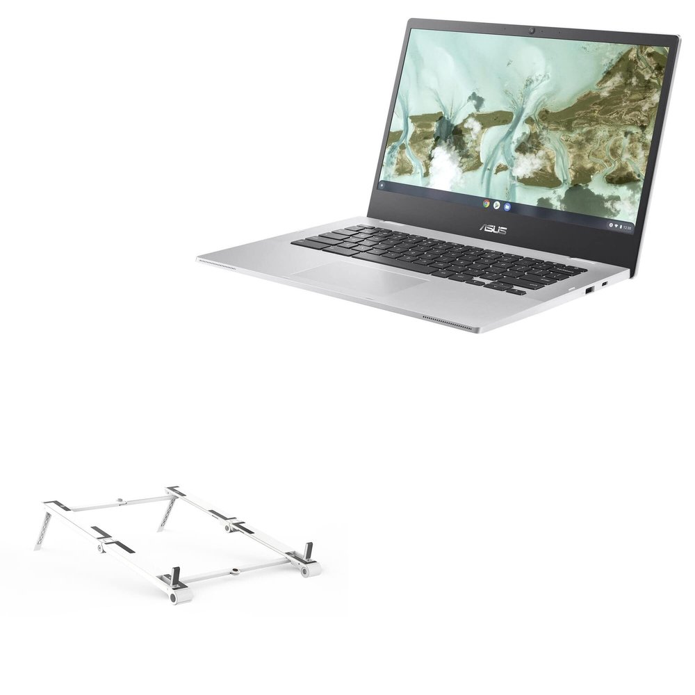 BoxWave Stand and Mount Compatible with ASUS Chromebook CX1 (CX1400) - Pocket Aluminum Stand 3-in-1, Portable Multi Angle Viewing Riser - Metallic Silver