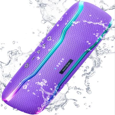 ERKEI SEHN Bluetooth Speaker, IPX7 Waterproof Wireless Speakers, Flashing Light, 25W Super Bass, 24H Playtime, Graduation Birthday Gifts for Him, TWS Pairing, Beach Essentials, Purple