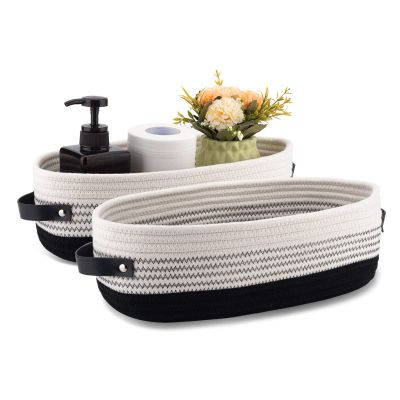 Oradrem 2 Pack Cotton Rope Toilet Basket Bathroom Decor Baskets, Toilet Paper Holder Basket, Farmhouse Home Decor Organizing 13"x5.9"x4" Black