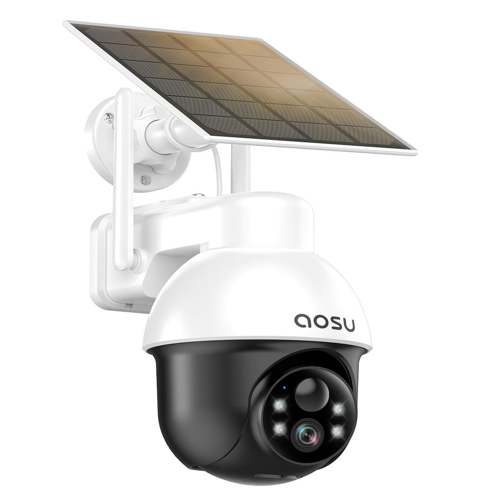 aosu Solar Security Camera Wireless Outdoor with Panoramic PTZ, Human Auto Tracking, 2K Night Vision, Light and Sound Alarm, 2-Way Audio, Works with Alexa/Google Assistant for Home Surveillance