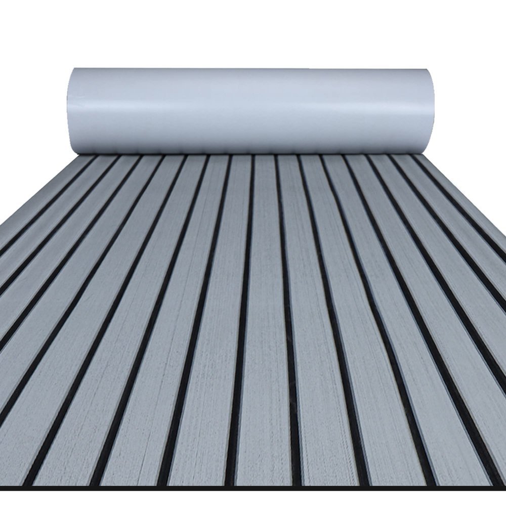 FOCEAN Boat Flooring EVA Foam Boat Decking Faux Teak Marine Flooring Marine Mat Sheet for Motorboat RV Yacht Kayak Surfboard, 94.5''x 47.2'', Grey with Black Lines
