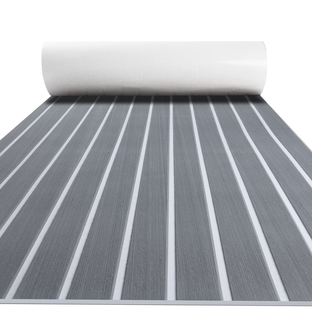 FOCEAN Boat Flooring EVA Foam Boat Decking Faux Teak Marine Flooring Marine Mat Sheet for Motorboat RV Yacht Kayak Surfboard, 94.5''x 47.2'', Grey with White Lines