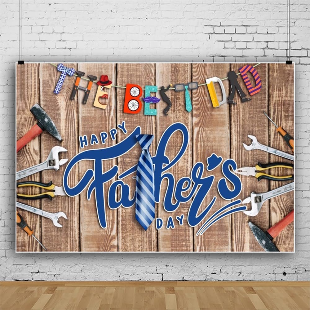 Leowefowa Happy Father's Day Photo Backdrop 10x8ft Vinyl Fixing Tools The Best Dad Photography Background for Daddy Festival Party Event Banner Decoration Studio Prop