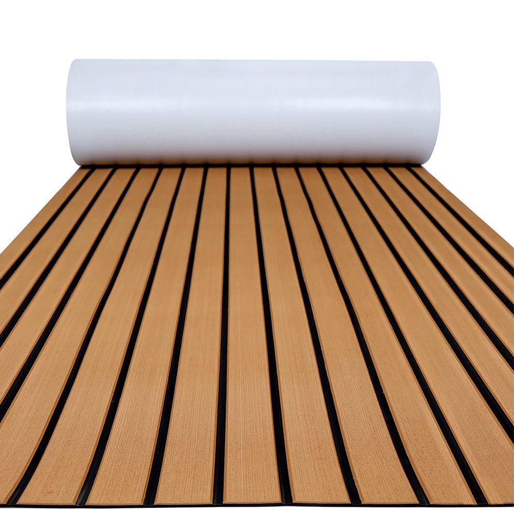 FOCEAN Boat Flooring EVA Foam Boat Decking Faux Teak Marine Flooring Marine Mat Sheet for Motorboat RV Yacht Kayak Surfboard, 94.5''x 47.2'', Brown with Black Lines