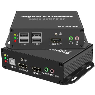 LornCeng 4K HDMI KVM Extender Over Cat5a/6 up to 394FT with Loop Out, Remote IP KVM Over Ethernet, 4 Ports USB2.0 Hub, Plug & Play, IR & RS232, Audio/Mic