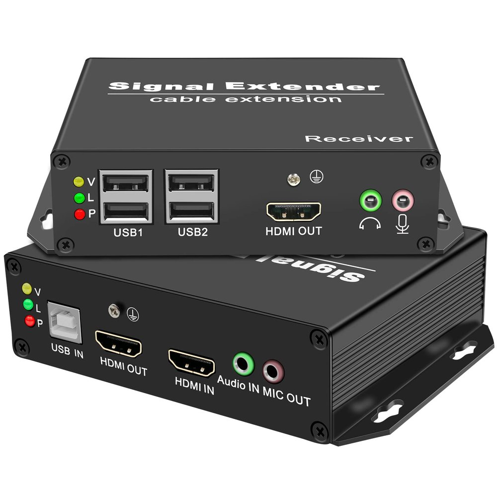 LornCeng 4K HDMI KVM Extender Over Cat5a/6 up to 394FT with Loop Out, Remote IP KVM Over Ethernet, 4 Ports USB2.0 Hub, Plug & Play, IR & RS232, Audio/Mic