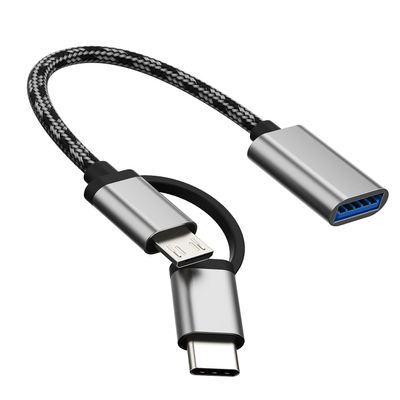 USB Female to Micro USB + USBC Male Adapter 3.0 OTG Cable Accessories Compatible for Samsung MacBook iPhone15 Pro Max Plus iPad Pro Air Mouse Camera Card Reader Port Type Android Thunderbolt