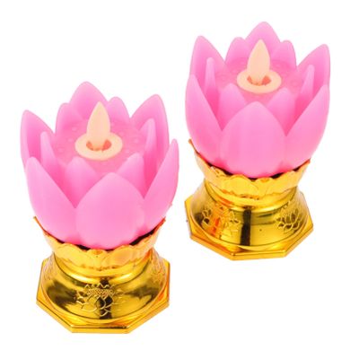 NUOBESTY 2pcs Buddhist Electronic Lotus Lamp Decorative Tabletop Light Realistic Candlelight Design for Home Buddha Decoration and Worship Elegant Lotus Flower Accent