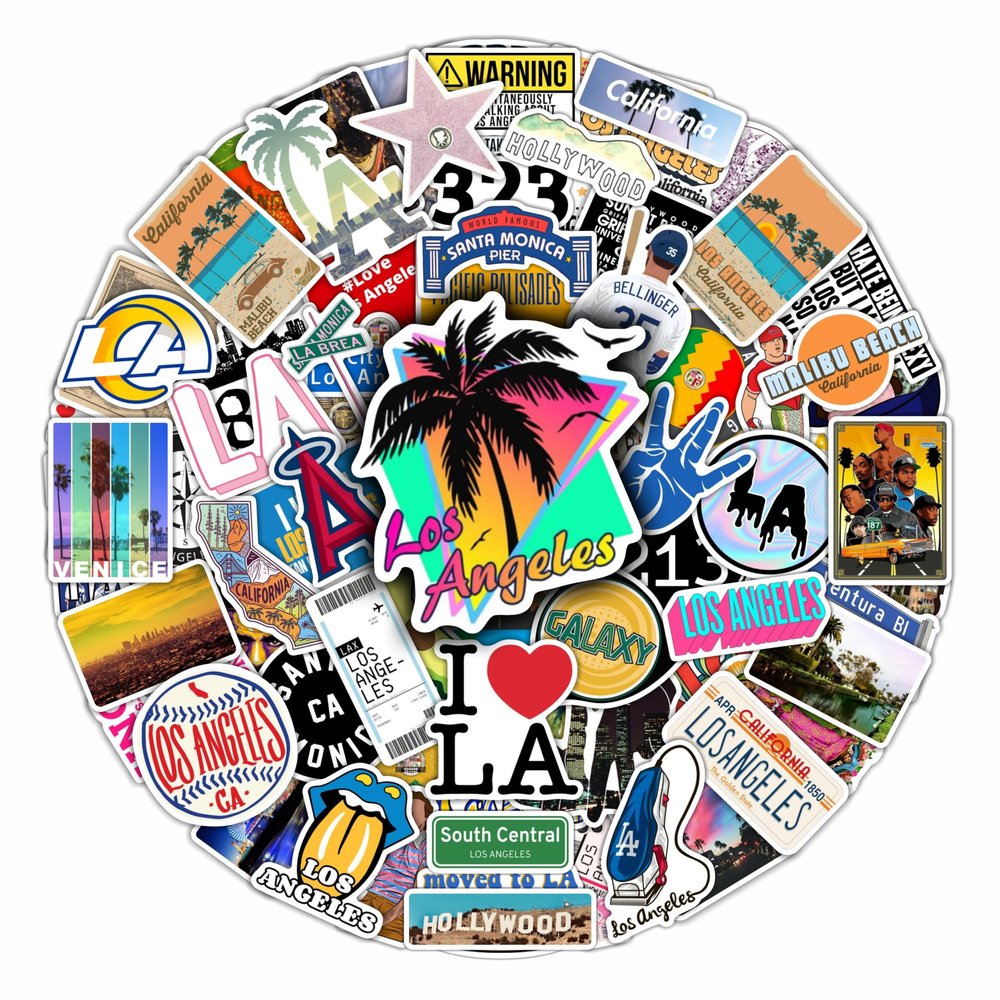 BulbaCraft 100 Pcs Los Angeles Stickers, LA Stickers, Los Angeles Gifts and Souvenirs, LA Party Decorations, Gifts for Women & Men