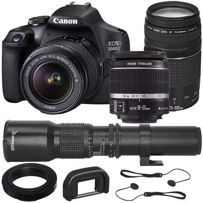 Canon EOS 2000D (T7) EF-S 18-55mm III Kit with Canon EF 75-300mm f/4-5.6 III Lens and Basic Lens Accessory Bundle