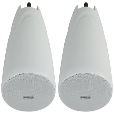 Rockville PEN-40T 4" 70V Hanging Pendant Speaker, 20W/10W/5W/2.5W Selectable Tap, 8-Ohm Option, 13mm PEI Dome Tweeter, White for Restaurants and Offices, 2-Piece
