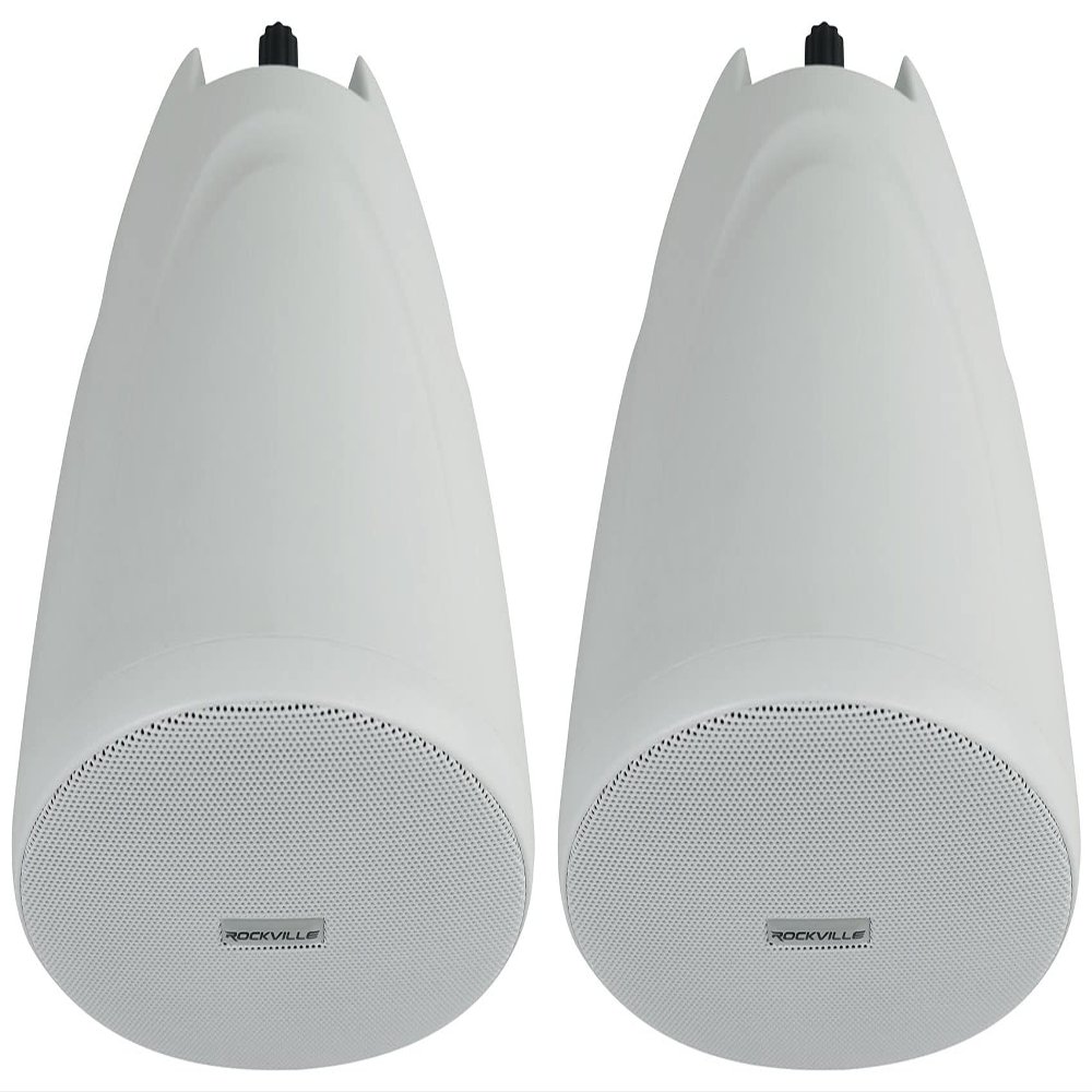 Rockville PEN-40T 4" 70V Hanging Pendant Speaker, 20W/10W/5W/2.5W Selectable Tap, 8-Ohm Option, 13mm PEI Dome Tweeter, White for Restaurants and Offices, 2-Piece