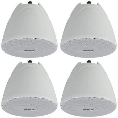 Rockville PEN-40T White 4 in 70V Hanging Pendant Speaker, 8 Ohm Option, 2-Way Design, Selectable Power Taps, for Restaurants & Commercial Spaces 4-Piece