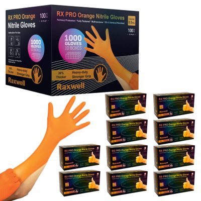 Raxwell Heavy Duty Disposable Orange Nitrile Gloves, X-Large, 8.5 Mil Thick, Raised Diamond Texture, Food Grade & Safe, Auto & Cleaning Nitril Gloves