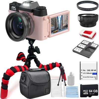 Acuvar 4K Digital Camera 48MP Vlogger Essentials Kit with Flexible Tripod, Carrying Case, Wide Angle Lens, 180 Flip Screen, WiFi, 16X Zoom