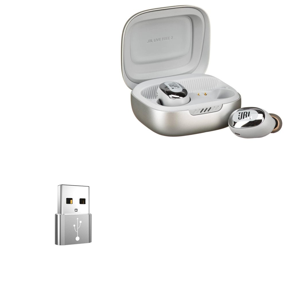 BoxWave Adapter Compatible with JBL Live Free 2 TWS - USB-A to C PortChanger (5-Pack), Type-C OTG Convert Charging Data Adapter - Metallic Silver