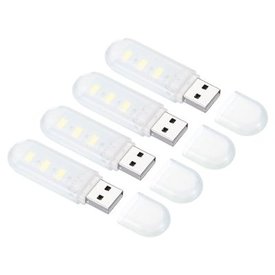 PATIKIL USB Night Light, 4 Pack Portable Plug-in Small LED Lamp Stick with 3 Lamp Beads USB Light for Home Bathroom Bedroom Reading Sleeping Camping, Fog White