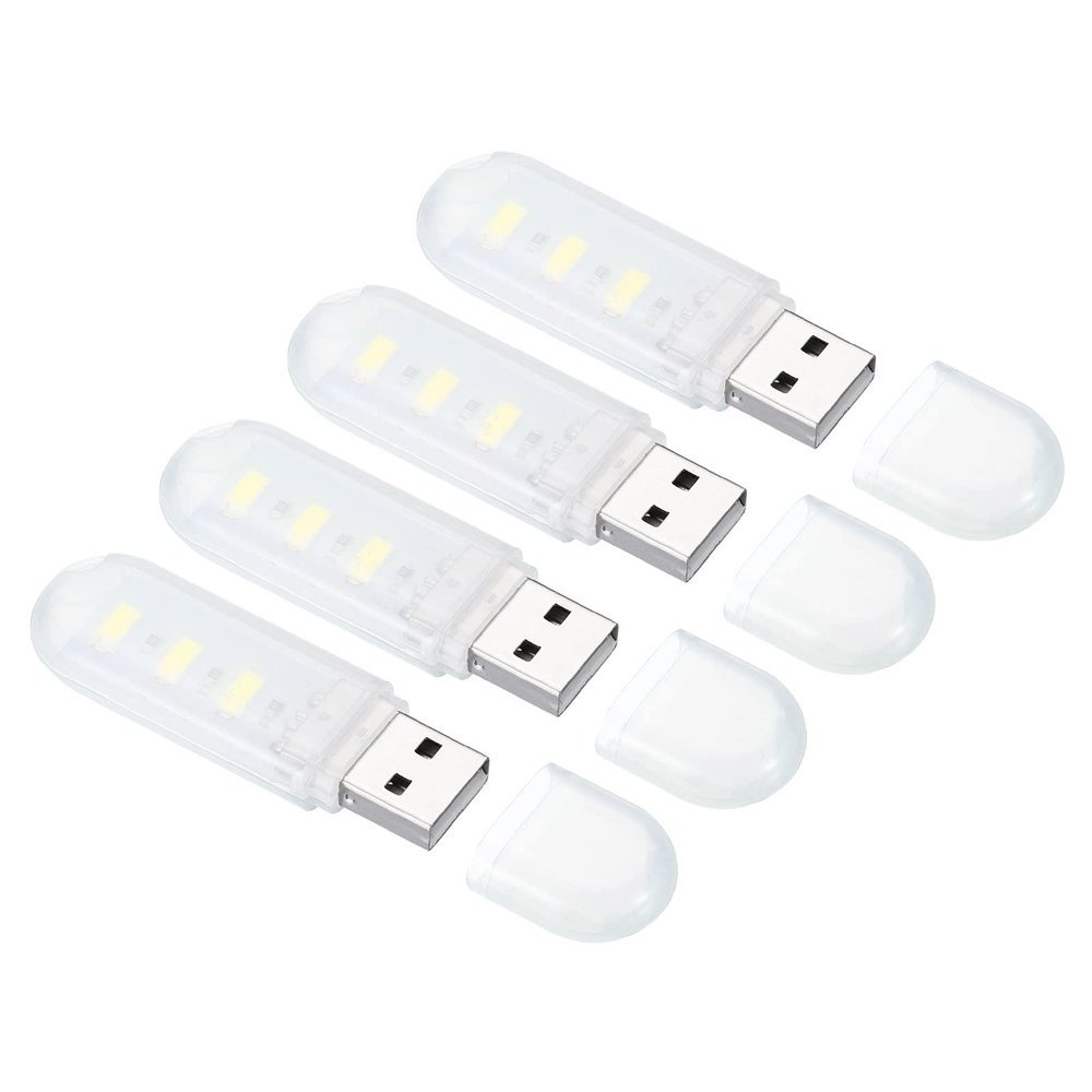 PATIKIL USB Night Light, 4 Pack Portable Plug-in Small LED Lamp Stick with 3 Lamp Beads USB Light for Home Bathroom Bedroom Reading Sleeping Camping, Fog White