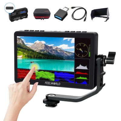 FEELWORLD F5 Pro V4 6- Inch DSLR Camera Field Monitor Bundle + Battery+Carry Case+ Micro HDMI Cords - Touch Screen Video Monitor with 3D LUT 1080P 4K HDMI with External F970 Power Plate